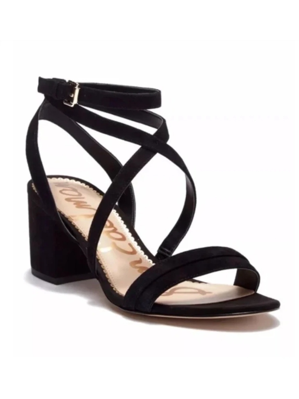 Sam Edelman Block Heels Sammy Ankle Strap Open Toe Sandals Suede Black Size 7